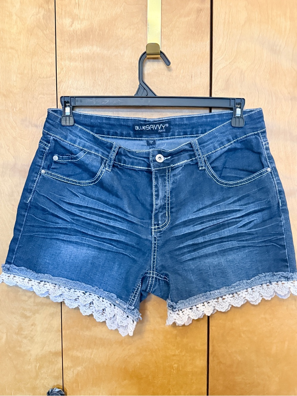 Denim Crochet-Trim Women’s Shorts Size 14